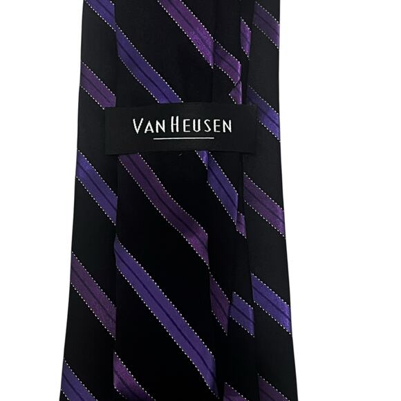 Van Heusen Black and Purple Stripe Tie 100% Silk - Picture 3 of 4